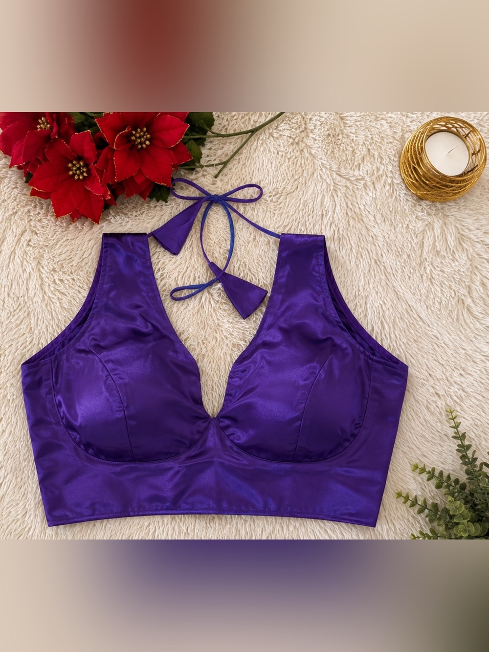 Brand new,Women's Purple Satin Sleeveless blouse for saree,Bust - M (38”)